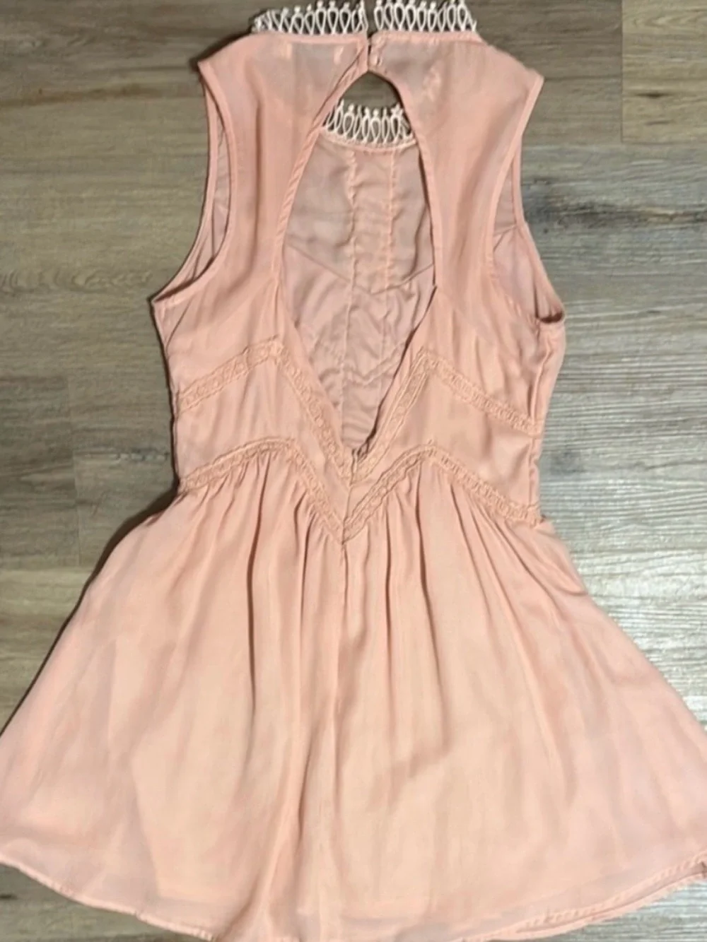 Paper Crane Blush Pink Lace-Trim Boho Babydoll Sleeveless Mini Dress - Picture 3 of 6